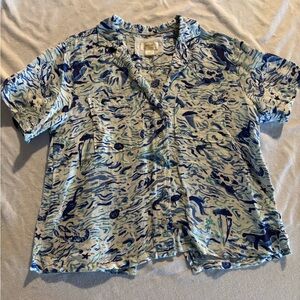 Anthropologie aquatic themed linen Abstract Tunic